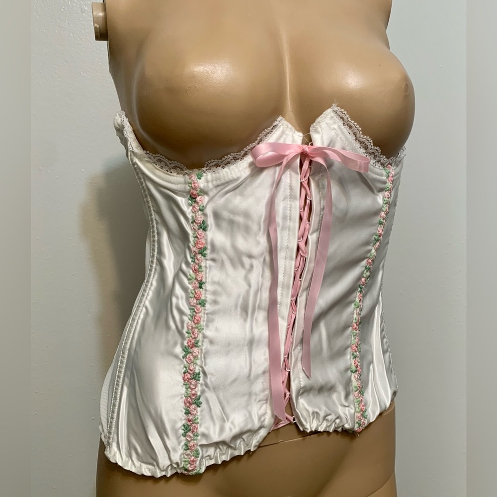 Vintage Fredericks of Hollywood Underbust Front Lace Floral Embroidery Corset XL